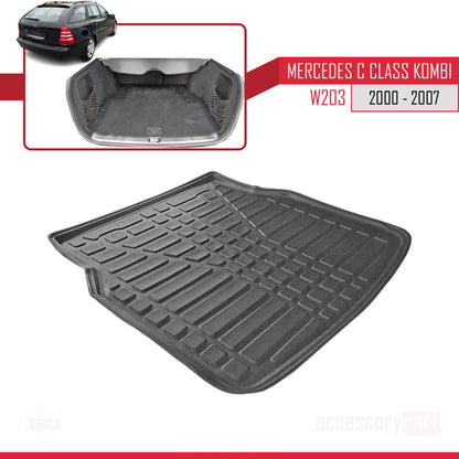 Compatible with Mercedes C Class 2 (S203) 2000-2007 Flexible Trunk Mats Cargo Liner Black