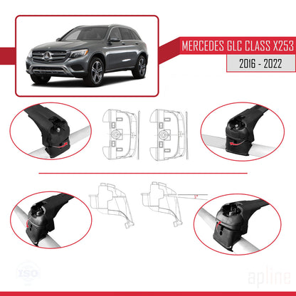 Kompatibel mit Mercedes GLC Klasse (X253) 2016-2022 ACE-2 Relingträger Dachträger Auto Gepäckträger Schwarz Aluminium 2 Stangen