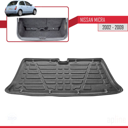 Compatible avec Nissan Micra 3 (K12) 2002-2009 Flexible Tapis de Coffre Plancher de Chargement Noir