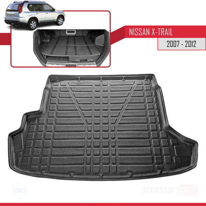 Compatible avec Nissan X-Trail 2 (T31) 2007-2012 Flexible Tapis de Coffre Plancher de Chargement Noir