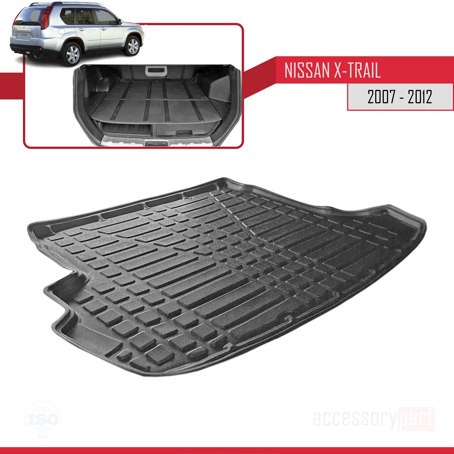 Compatible avec Nissan X-Trail 2 (T31) 2007-2012 Flexible Tapis de Coffre Plancher de Chargement Noir