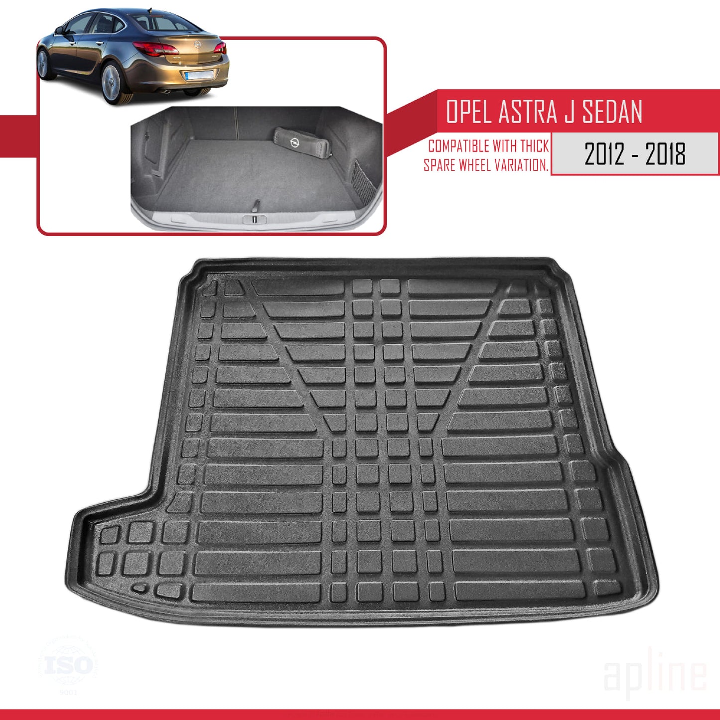 Compatible avec Opel Astra J (P09) Berline 2012-2018 Flexible Tapis de Coffre Plancher de Chargement Noir