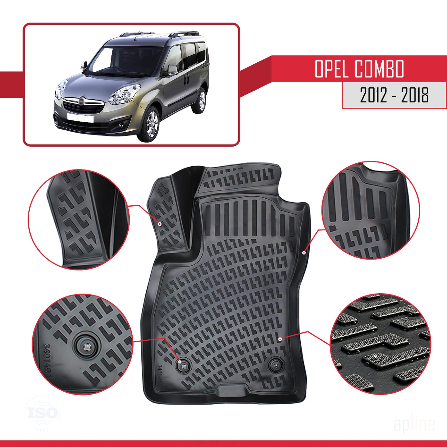 Compatible avec Opel Combo D 2012-2018 4D Tapis de Voiture Noir