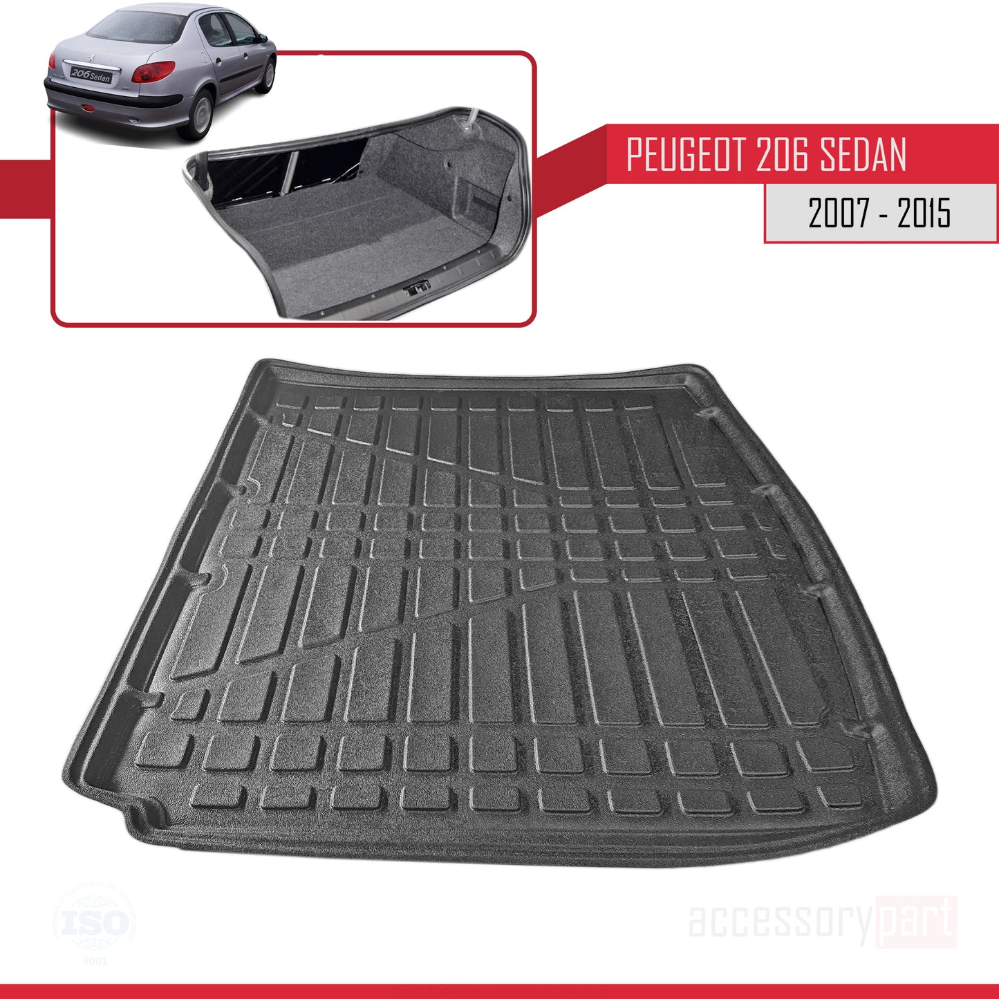 Tapis de Coffre pour Peugeot 206 Berline 2007-2015 Flexible NOIR