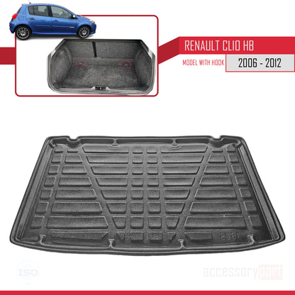 Compatible avec Renault Clio 3 2006-2012 Flexible Tapis de Coffre Plancher de Chargement Noir