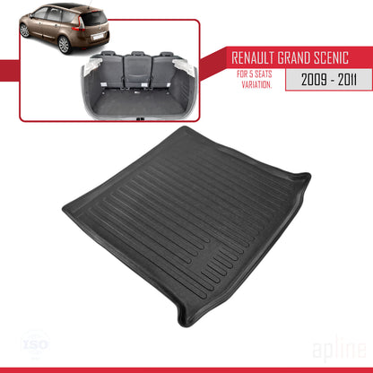 Compatible avec Renault Scenic 3 Pre-Facelift 2009-2011 Flexible Tapis de Coffre Plancher de Chargement Noir