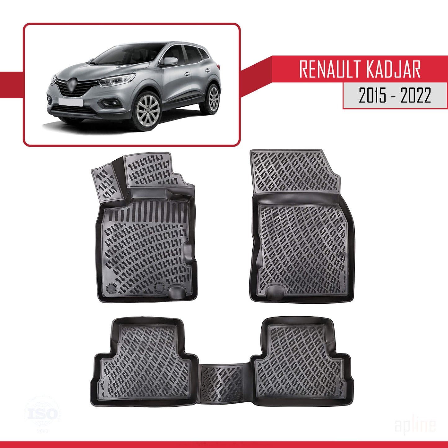 Compatible avec Renault Kadjar 2015-2022 4D Tapis de Voiture Noir