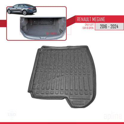 Compatible avec Renault Megane 4 (BFB) Berline 2016-2024 Flexible Tapis de Coffre Plancher de Chargement Noir