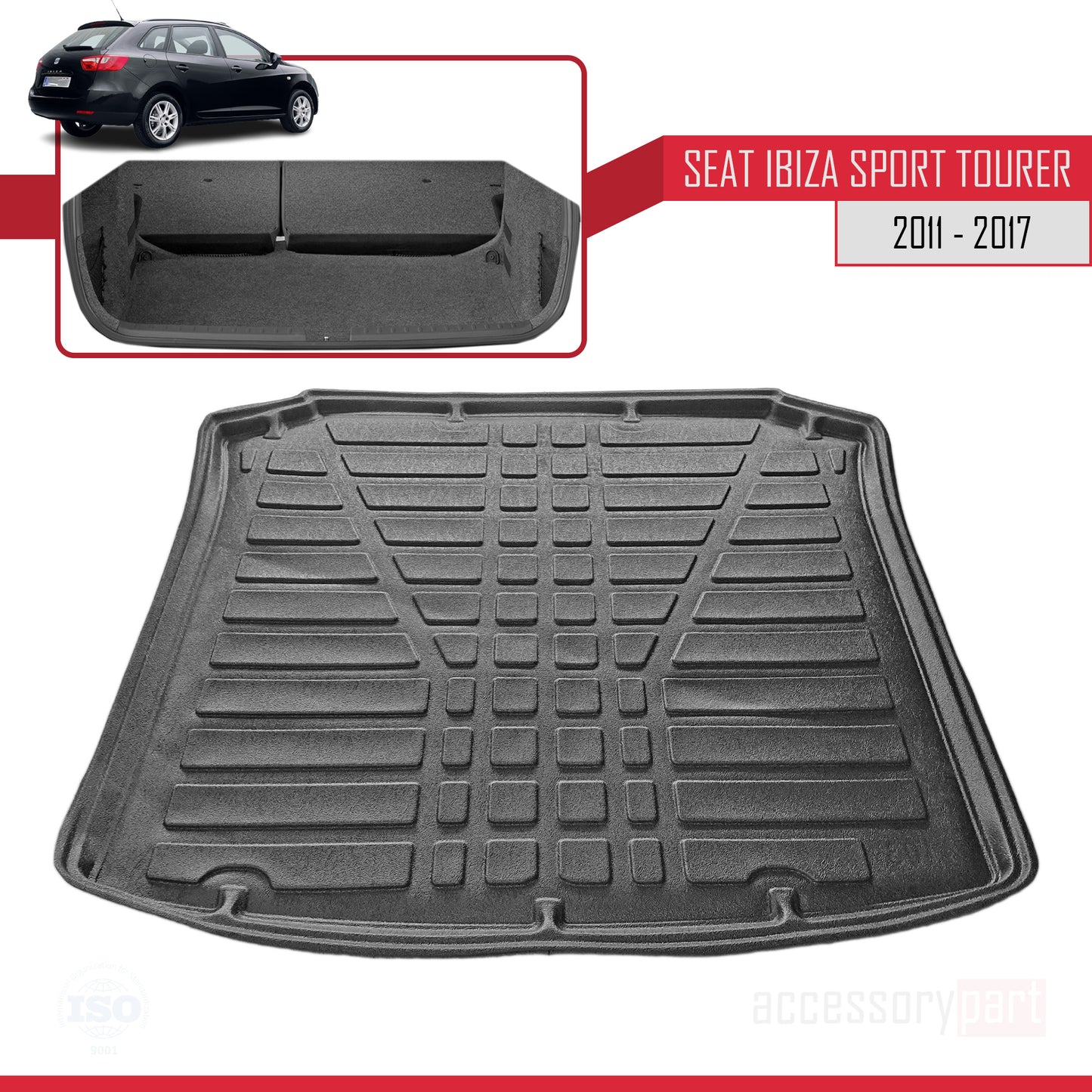 Compatible avec Seat Ibiza 4 (6J) ST 2011-2017 Flexible Tapis de Coffre Plancher de Chargement Noir