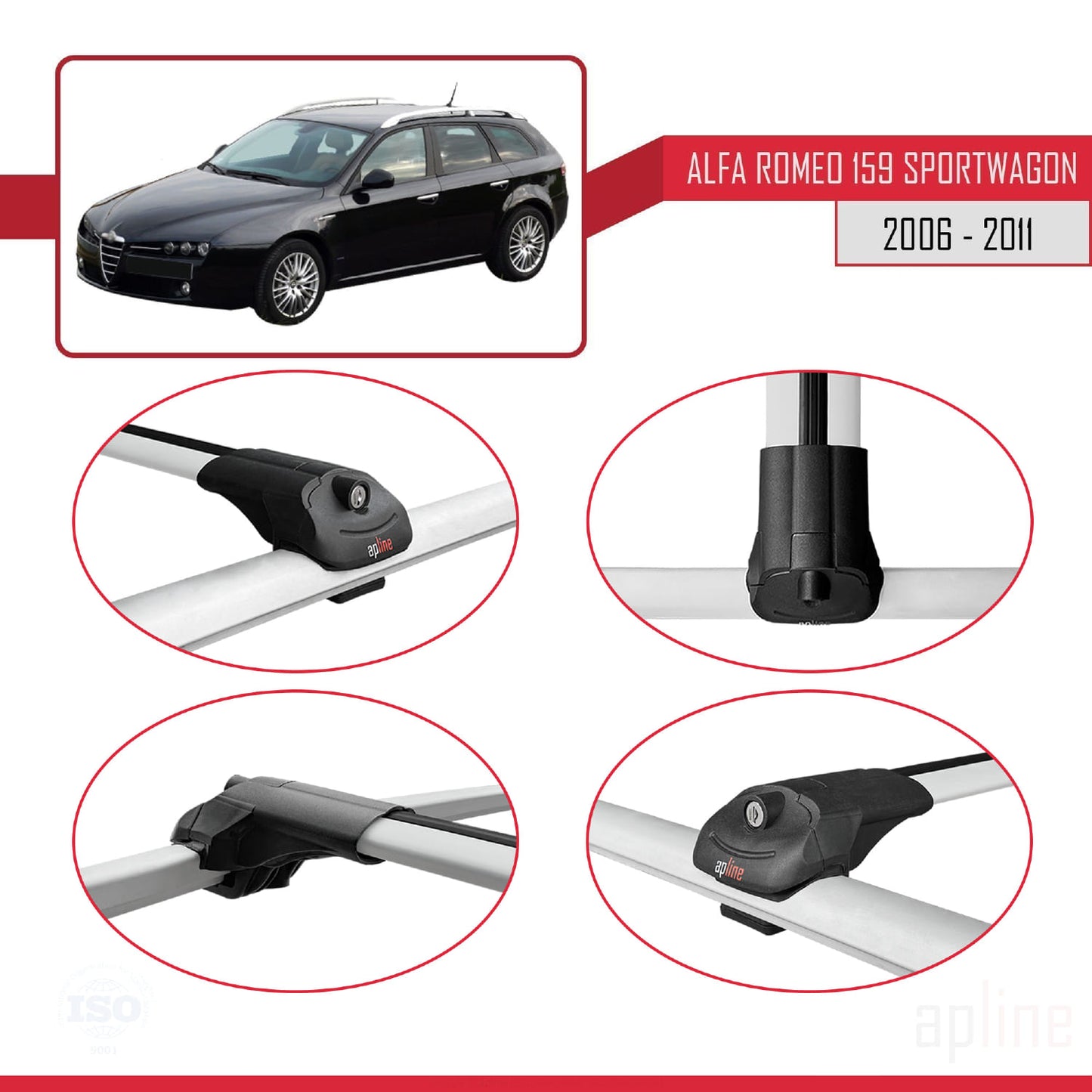 Compatible avec Alfa Romeo 159 (T939) Break 2006-2011 ACE-1 Barres de Toit Railing Porte-Bagages de Voiture Gris Aluminium 2 Barres