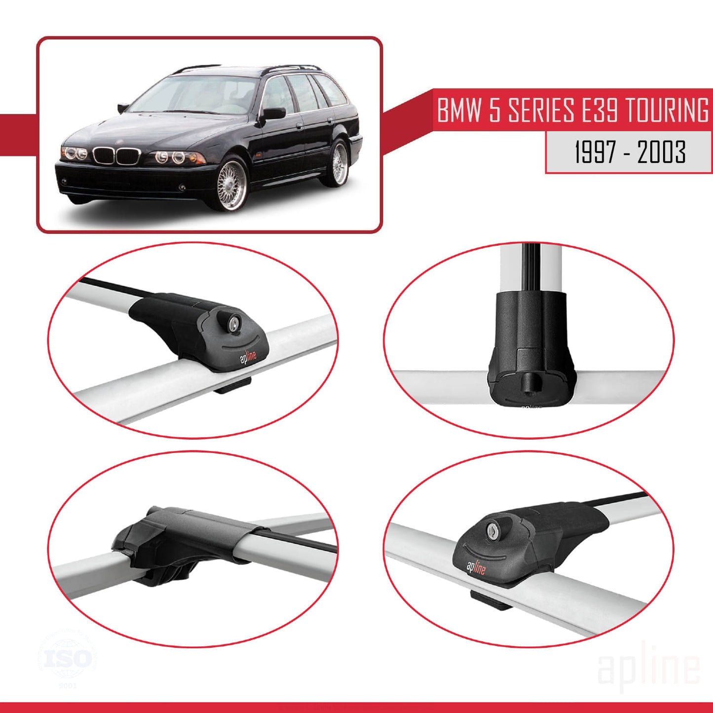 Kompatibel mit BMW 5er (E39) Touring 1997-2003 ACE-1 Dachgepäckträger, graues Aluminium, 2 Stangen