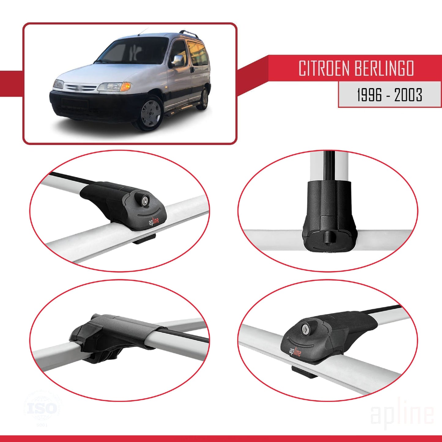 Compatible avec Citroen Berlingo (M49) 1996-2003 ACE-1 Barres de Toit Railing Porte-Bagages de Voiture Gris Aluminium 2 Barres