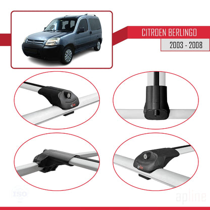 Kompatibel mit Citroen Berlingo (M59) 2003-2008 ACE-1 Dachgepäckträger, Reling, Gepäckträger, graues Aluminium, 2 Stangen