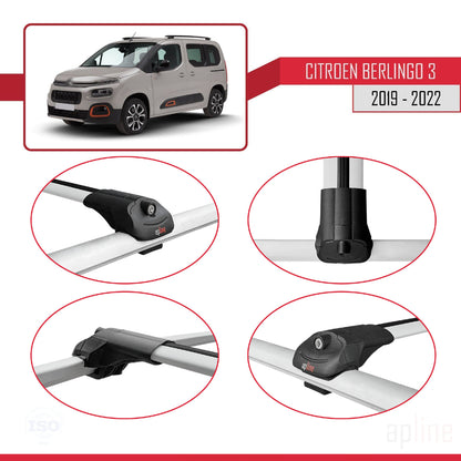 Compatible avec Citroen Berlingo 3 (K9) 2019-2022 ACE-1 Barres de Toit Railing Porte-Bagages de Voiture Gris Aluminium 3 Barres