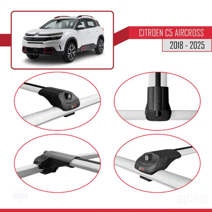 Compatible with Citroen C5 Aircross 2018-2025 ACE-1 Car Roof Rack Cross Bar Grey Aluminium 2 Bars