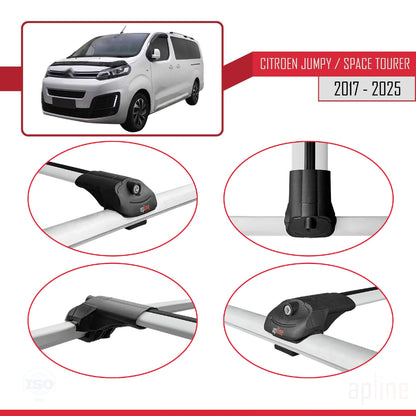 Kompatibel mit Citroen Jumpy 3 (K0) Space Tourer 2017-2025 ACE-1 Dachgepäckträger, Reling, Gepäckträger, graues Aluminium, 4 Stangen