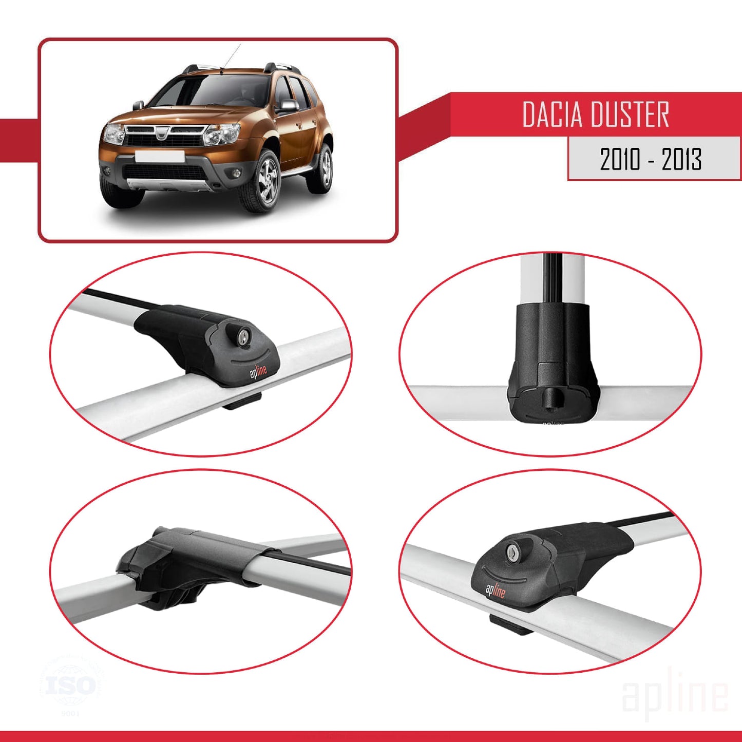 Kompatibel mit Dacia Duster (HS) Vor-Facelift 2010-2013 ACE-1 Dachgepäckträger, graues Aluminium, 3-teilig