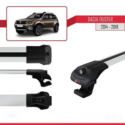 Kompatibel mit Dacia Duster (HS) nach Facelift 2014-2017 ACE-1 Dachgepäckträger, graues Aluminium, 3-teilig