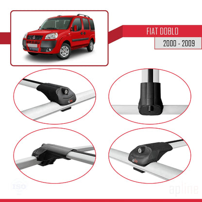 Kompatibel mit Fiat Doblo 2000-2009 ACE-1 Dachgepäckträger, Reling, Gepäckträger, graues Aluminium, 4 Stangen