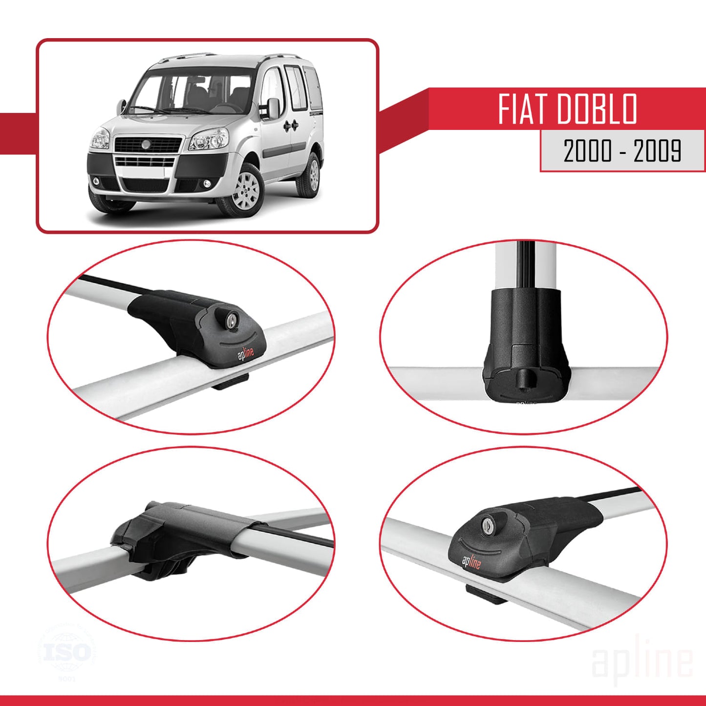 Passend für Fiat Doblo 2000-2009 ACE-1 Dachgepäckträger, Auto-Reling, Gepäckträger, GRAU