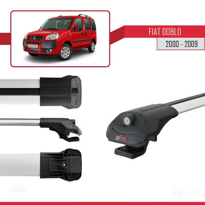 Kompatibel mit Fiat Doblo 2000-2009 ACE-1 Dachgepäckträger, Reling, Gepäckträger, graues Aluminium, 2 Stangen
