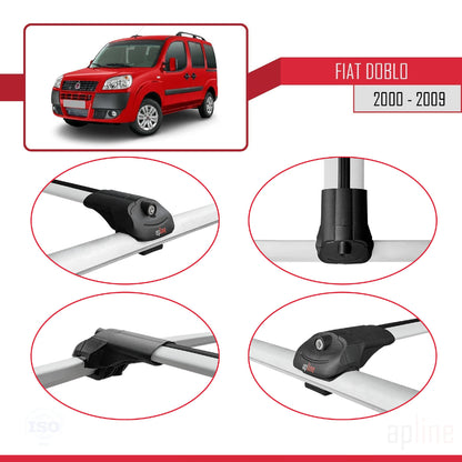 Kompatibel mit Fiat Doblo 2000-2009 ACE-1 Dachgepäckträger, Reling, Gepäckträger, graues Aluminium, 2 Stangen