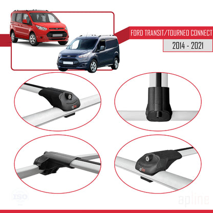 Compatible with Ford Transit/Tourneo Connect 2 2014-2021 ACE-1 Car Roof Rack Cross Bar Grey Aluminium 2 Bars