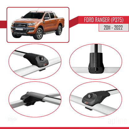 Compatible avec Ford Ranger (P375) 2011-2022 ACE-1 Barres de Toit Railing Porte-Bagages de Voiture Gris Aluminium 3 Barres