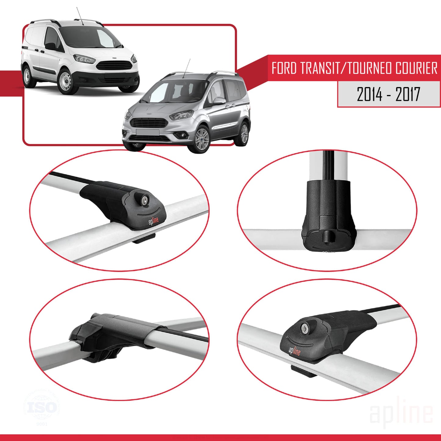 Compatible avec Ford Transit/Tourneo Courier Pre-Facelift 2014-2017 ACE-1 Barres de Toit Railing Porte-Bagages de Voiture Gris Aluminium 2 Barres