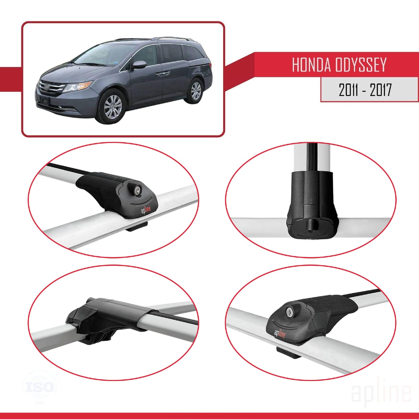 Compatible avec Honda Odyssey 2011-2017 ACE-1 Barres de Toit Railing Porte-Bagages de Voiture Gris Aluminium 2 Barres