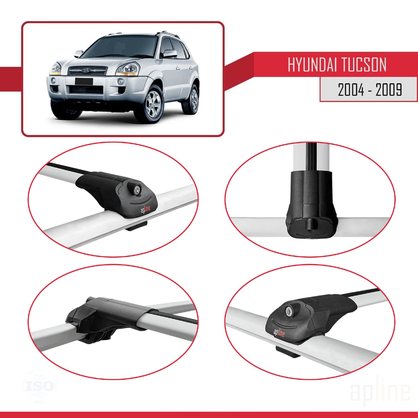 Compatible avec Hyundai Tucson (JM) 2004-2009 ACE-1 Barres de Toit Railing Porte-Bagages de Voiture Gris Aluminium 3 Barres