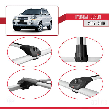 Compatible avec Hyundai Tucson (JM) 2004-2009 ACE-1 Barres de Toit Railing Porte-Bagages de Voiture Gris Aluminium 3 Barres