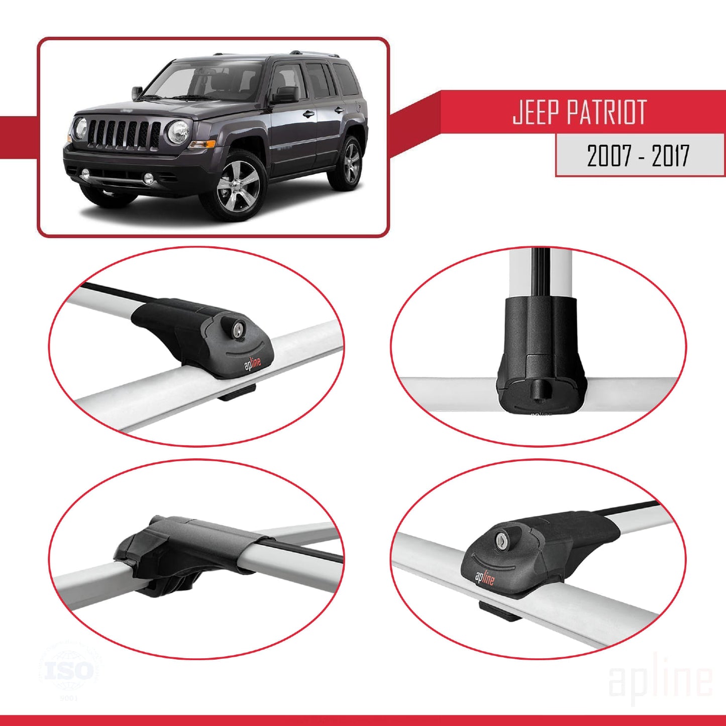 Compatible avec Jeep Patriot 2007-2017 ACE-1 Barres de Toit Railing Porte-Bagages de Voiture Gris Aluminium 2 Barres