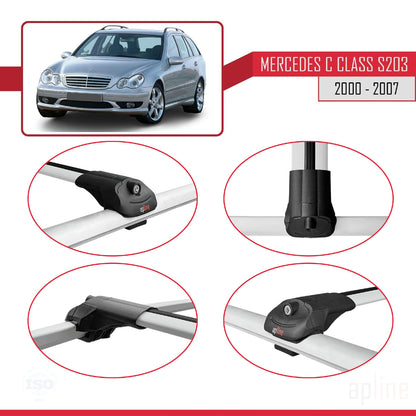 Compatible avec Mercedes Classe C 2 (S203) 2000-2007 ACE-1 Barres de Toit Railing Porte-Bagages de Voiture Gris Aluminium 3 Barres