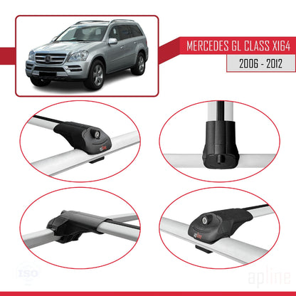 Compatible avec Mercedes Classe GL (X164) 2006-2012 ACE-1 Barres de Toit Railing Porte-Bagages de Voiture Gris Aluminium 3 Barres