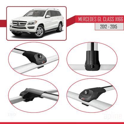 Compatible with Mercedes GL Class 2 (X166) Pre-Facelift 2013-2015 ACE-1 Car Roof Rack Cross Bar Grey Aluminium 2 Bars