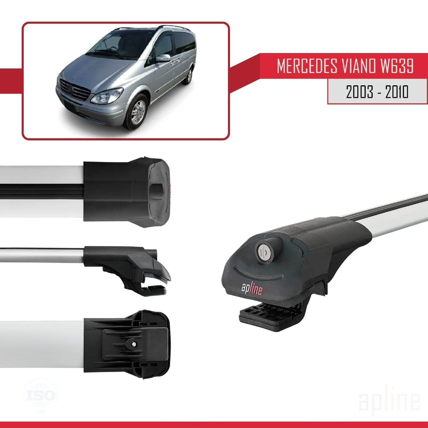 Compatible with Mercedes Viano 2 (W639) Pre-Facelift 2003-2010 ACE-1 Car Roof Rack Cross Bar Grey Aluminium 4 Bars