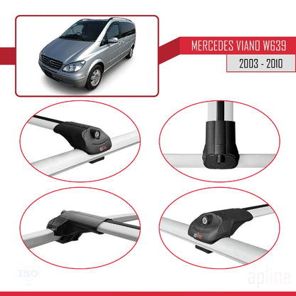 Compatible with Mercedes Viano 2 (W639) Pre-Facelift 2003-2010 ACE-1 Car Roof Rack Cross Bar Grey Aluminium 4 Bars