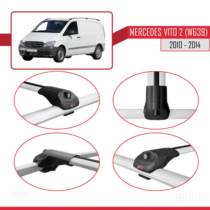 Compatible avec Mercedes Vito 2 (W639) Post-Facelift 2010-2014 ACE-1 Barres de Toit Railing Porte-Bagages de Voiture Gris Aluminium 4 Barres
