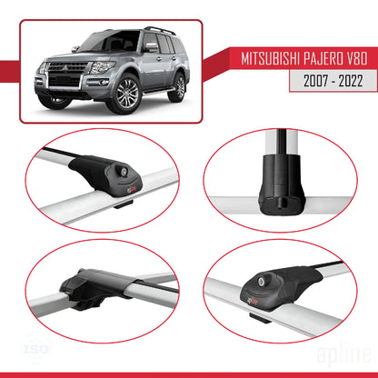 Compatible avec Mitsubishi Pajero (V80) 2007-2022 ACE-1 Barres de Toit Railing Porte-Bagages de Voiture Gris Aluminium 3 Barres