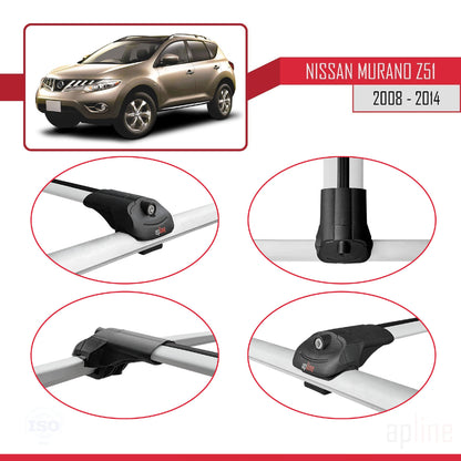 Compatible avec Nissan Murano 2 (Z51) 2008-2014 ACE-1 Barres de Toit Railing Porte-Bagages de Voiture Gris Aluminium 3 Barres