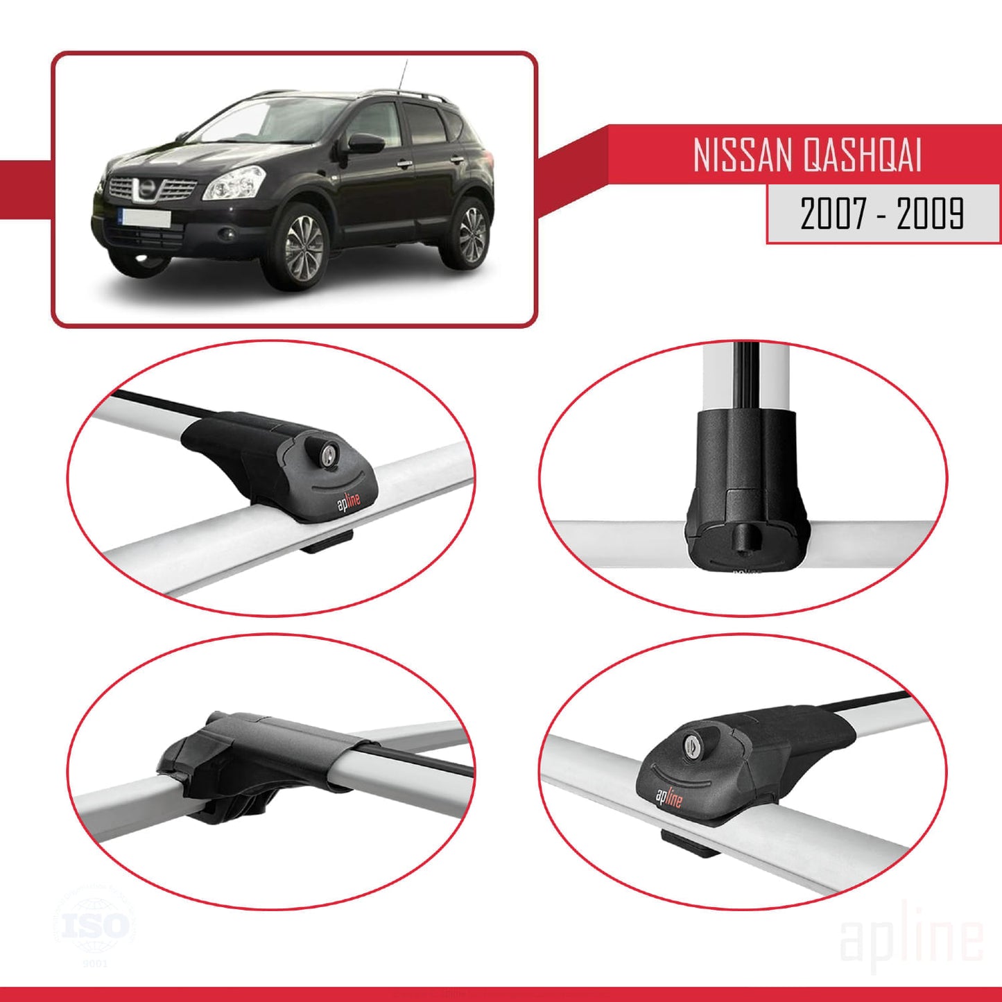 Compatible avec Nissan Qashqai (J10) Pre-Facelift 2007-2009 ACE-1 Barres de Toit Railing Porte-Bagages de Voiture Gris Aluminium 3 Barres