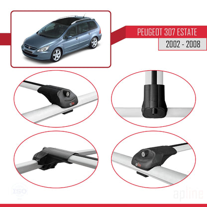 Compatible avec Peugeot 307 Break 2002-2008 ACE-1 Barres de Toit Railing Porte-Bagages de Voiture Gris Aluminium 2 Barres
