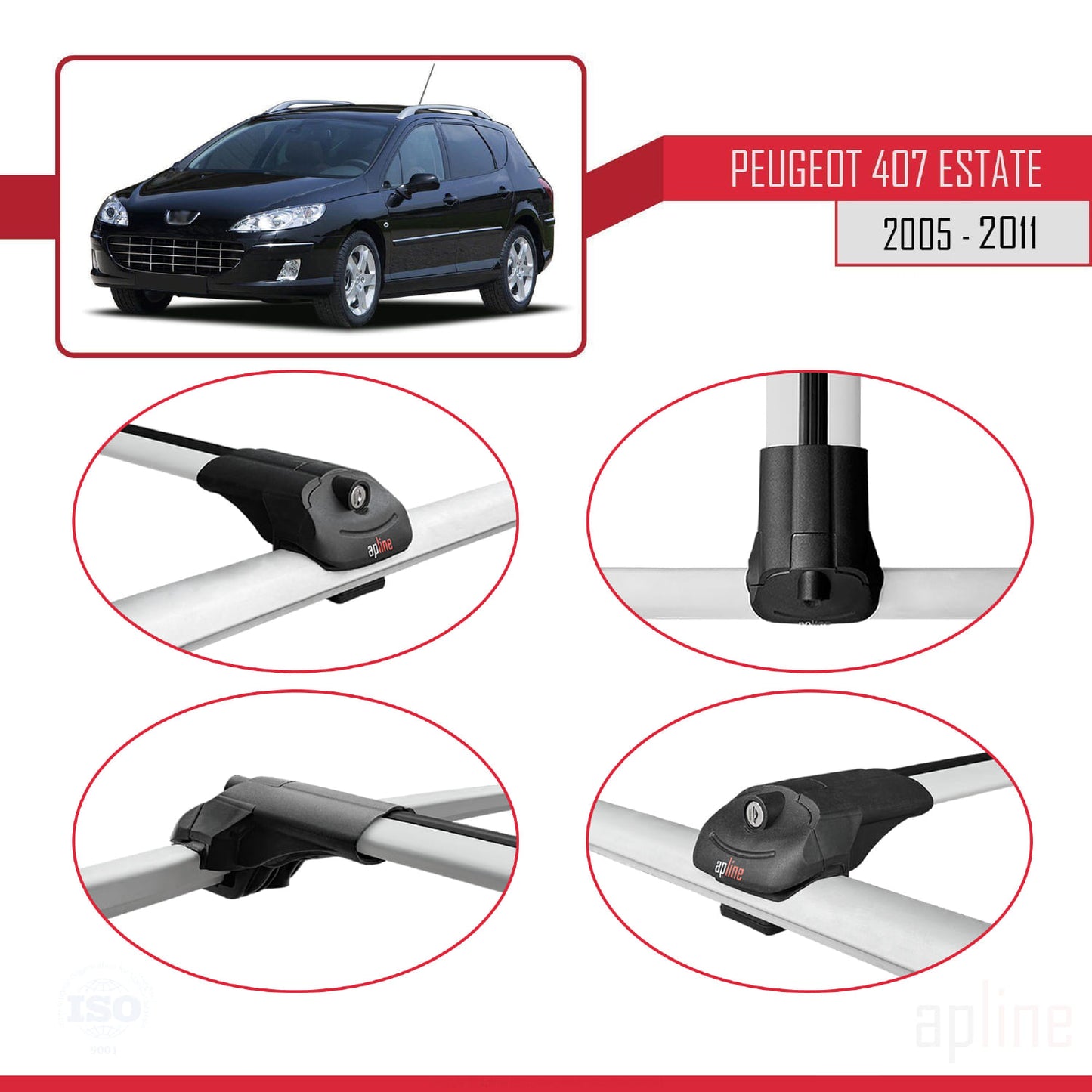 Compatible avec Peugeot 407 Break 2005-2011 ACE-1 Barres de Toit Railing Porte-Bagages de Voiture Gris Aluminium 2 Barres