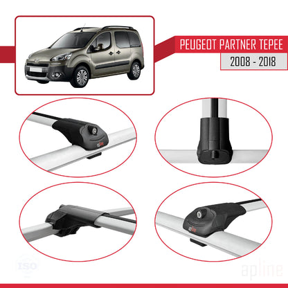 Compatible avec Peugeot Partner 2 Tepee 2008-2018 ACE-1 Barres de Toit Railing Porte-Bagages de Voiture Gris Aluminium 3 Barres