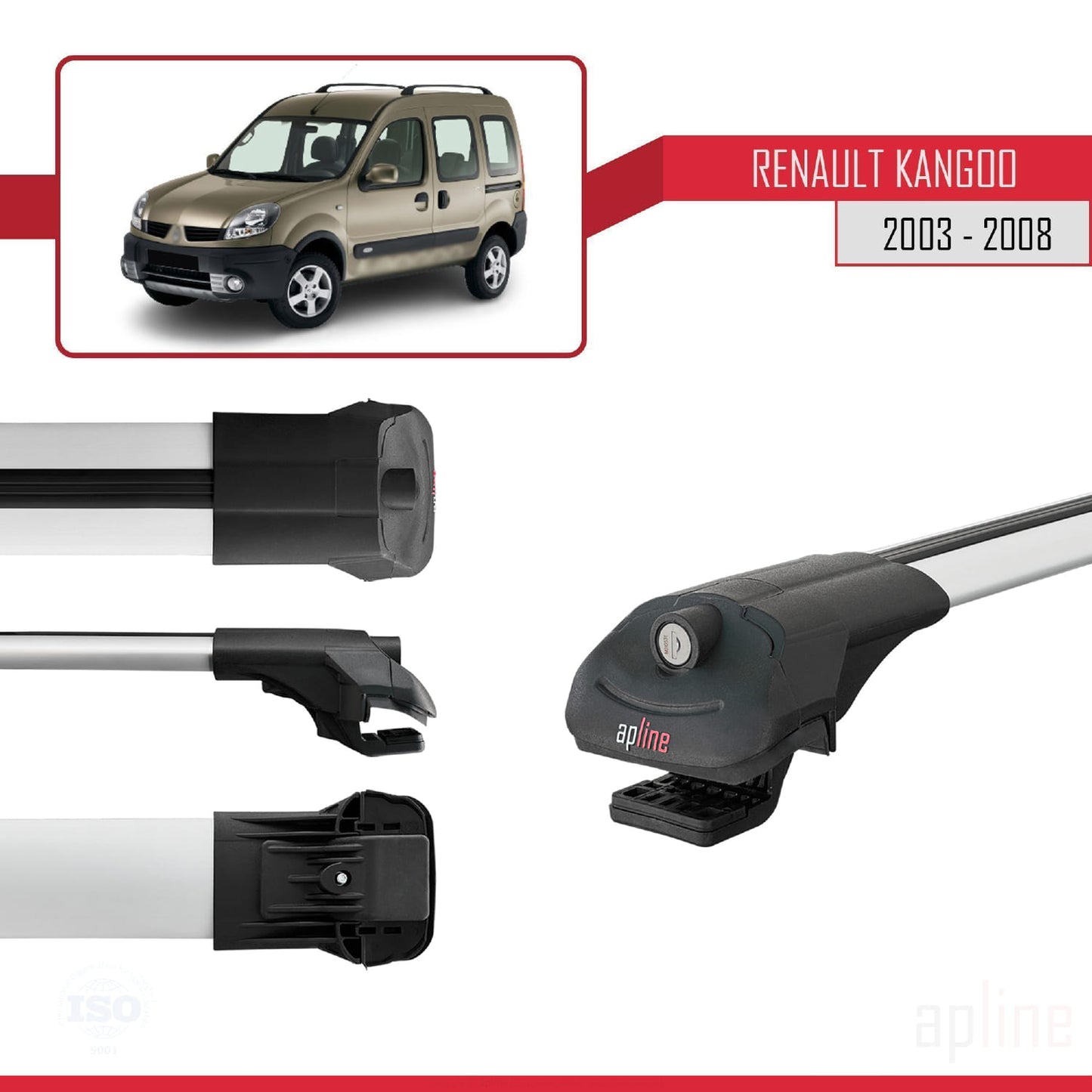 Compatible avec Renault Kangoo (X76) Post-Facelift 2003-2008 ACE-1 Barres de Toit Railing Porte-Bagages de Voiture Gris Aluminium 2 Barres