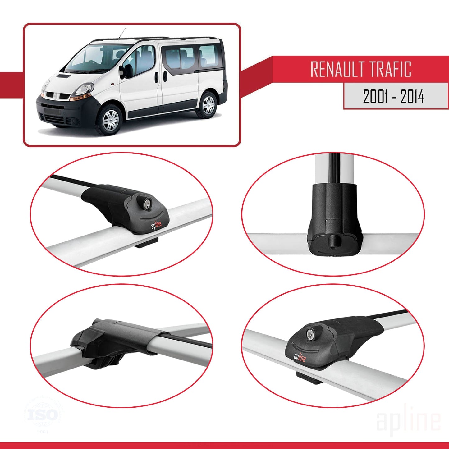 Compatible avec Renault Trafic 2 (X83) 2001-2014 ACE-1 Barres de Toit Railing Porte-Bagages de Voiture Gris Aluminium 4 Barres