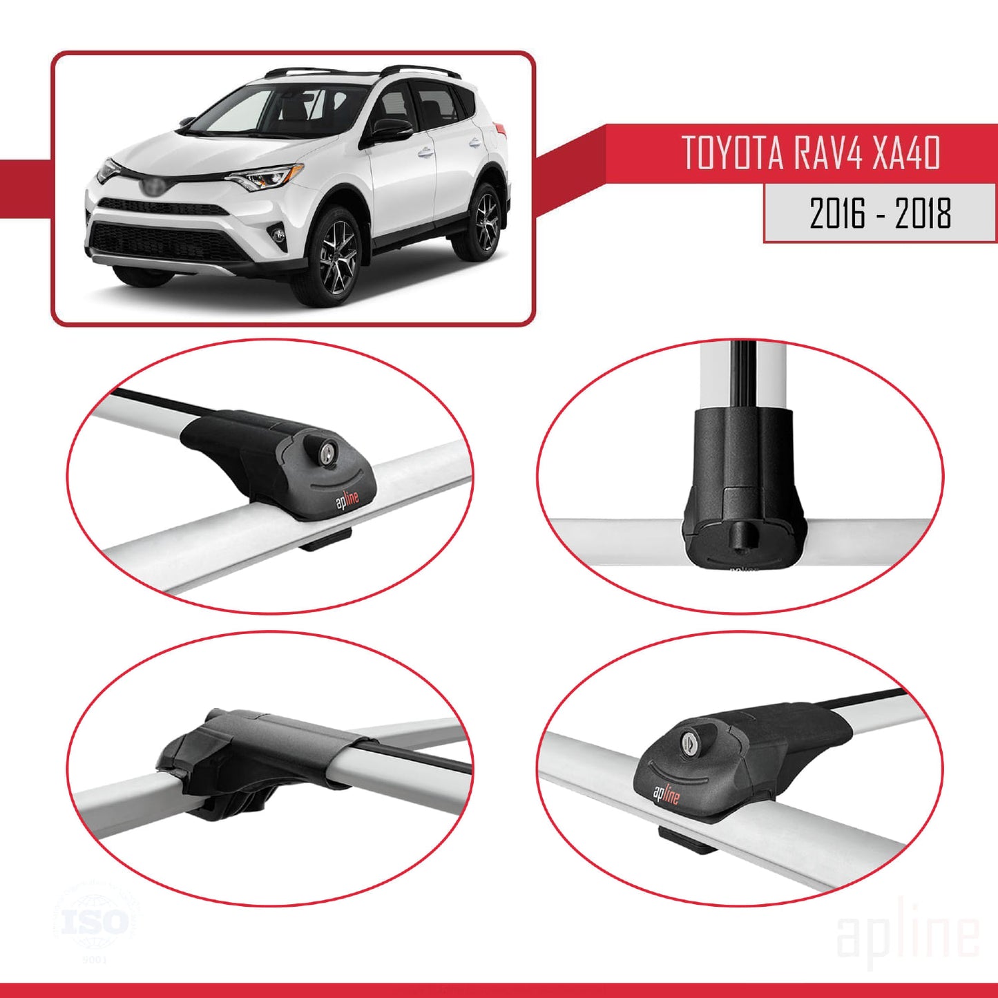 Compatible avec Toyota RAV4 IV (XA40) Post-Facelift 2016-2018 ACE-1 Barres de Toit Railing Porte-Bagages de Voiture Gris Aluminium 3 Barres