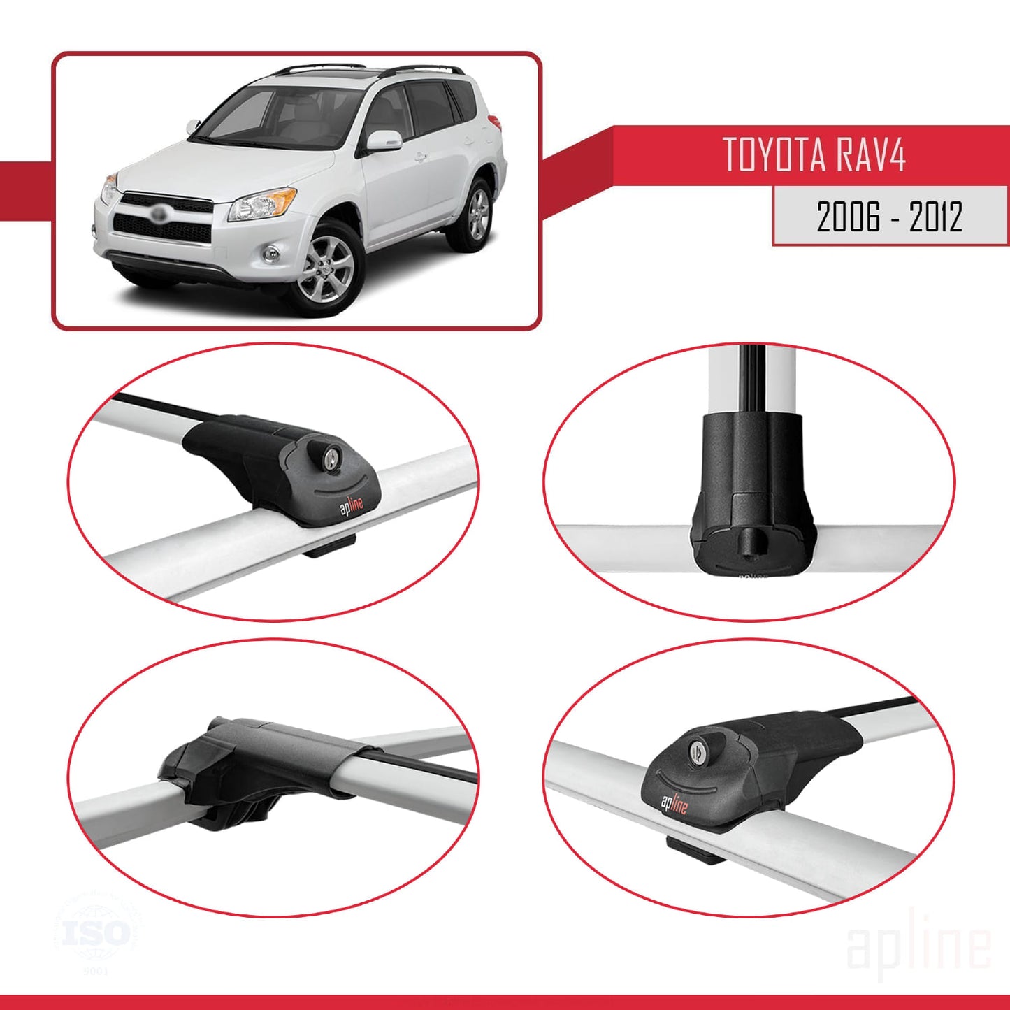 Compatible avec Toyota RAV4 III (XA30) 2006-2012 ACE-1 Barres de Toit Railing Porte-Bagages de Voiture Gris Aluminium 3 Barres