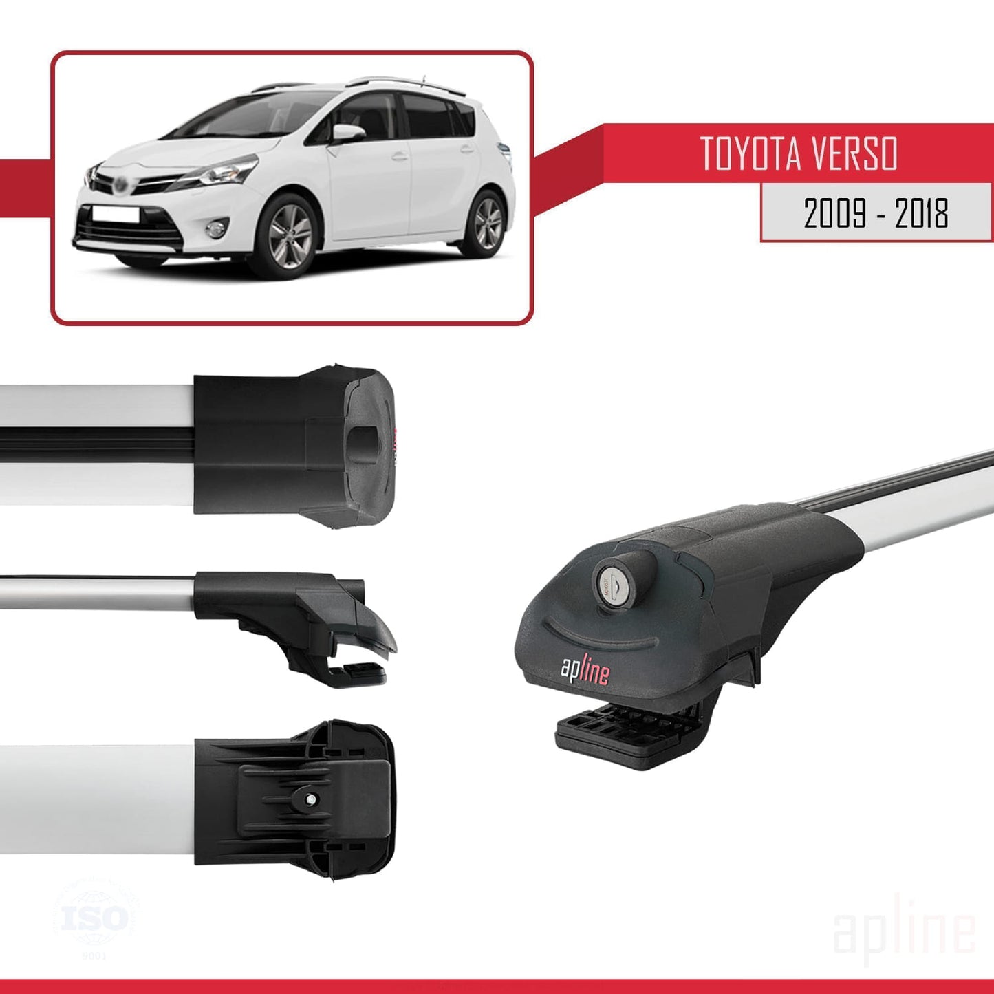 Compatible avec Toyota Verso (AR20) 2009-2018 ACE-1 Barres de Toit Railing Porte-Bagages de Voiture Gris Aluminium 3 Barres